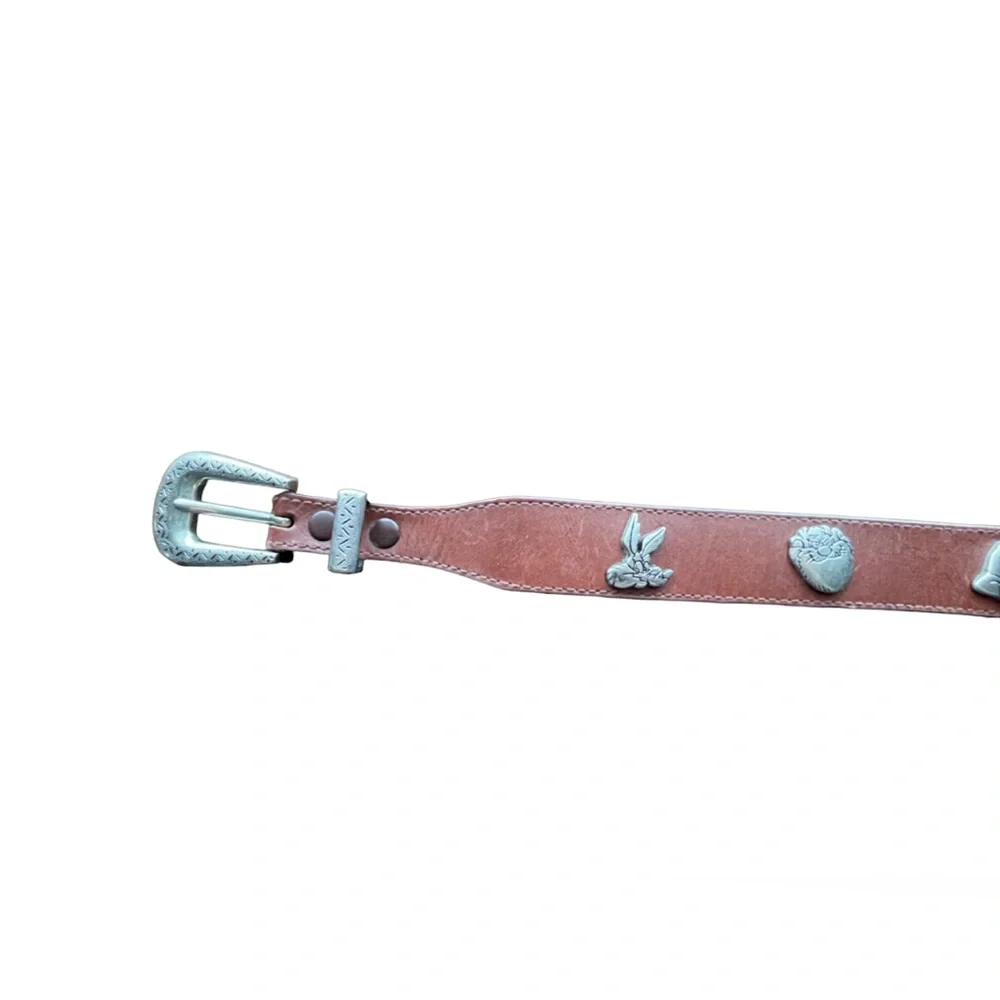 Vintage 1990s Warner Bros. LOONEY TUNES Brown Leather Belt 26”